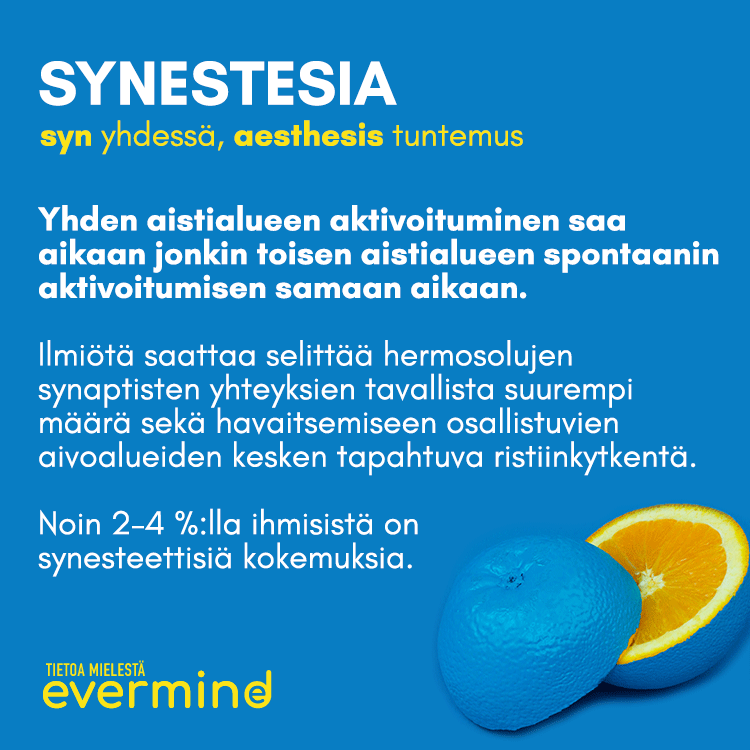 Synestesia on ilmiö, jossa yhden aistialueen aktivoituminen aktivoi toisen.